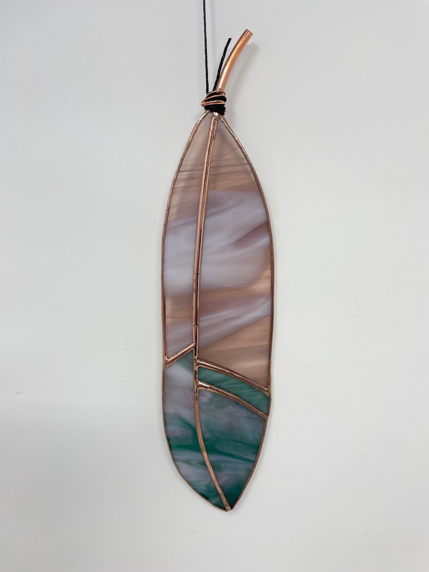 Pink and Teal Stained Glass Feather