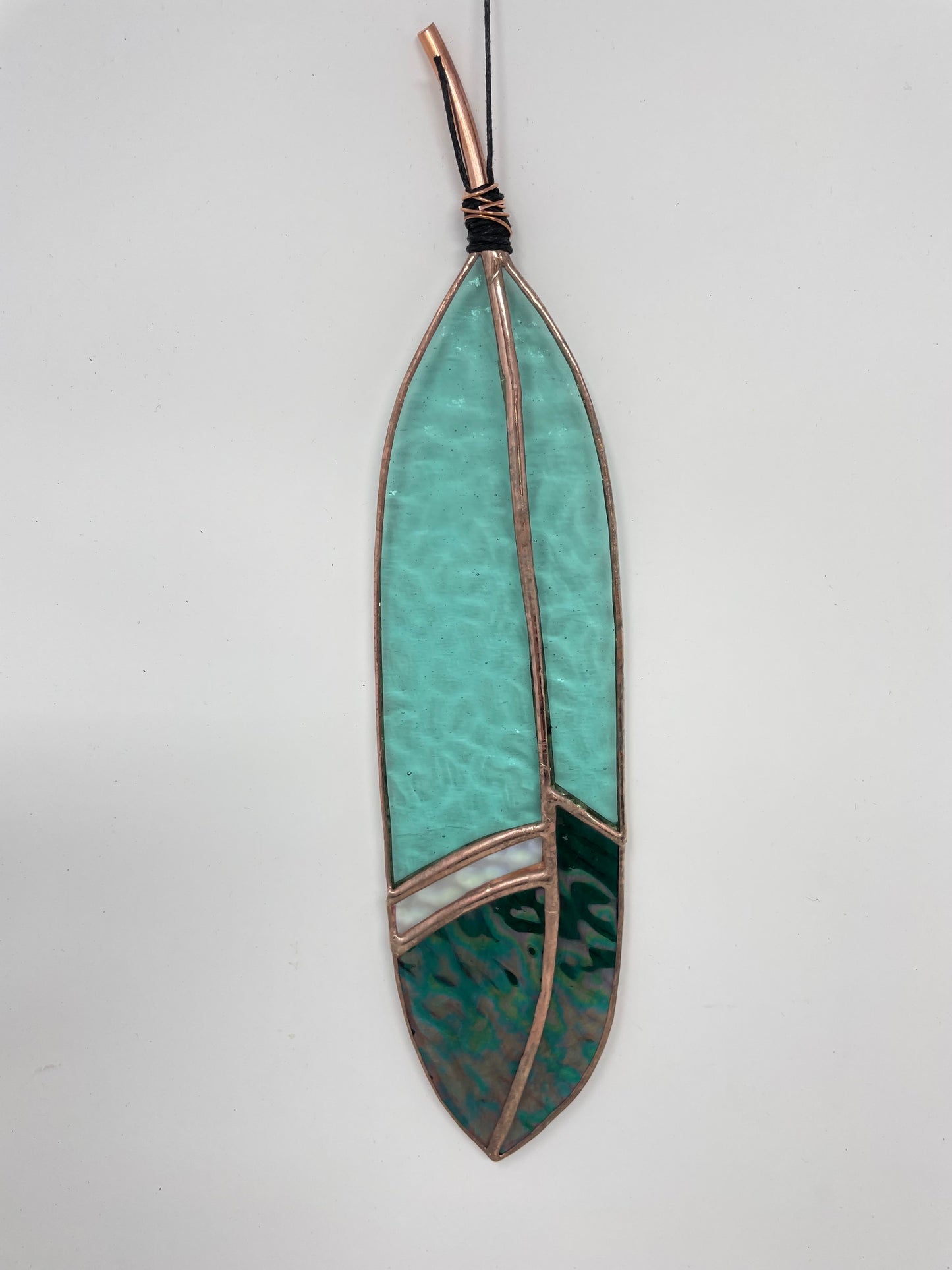 Teal Iridescent Stained Glass Feather