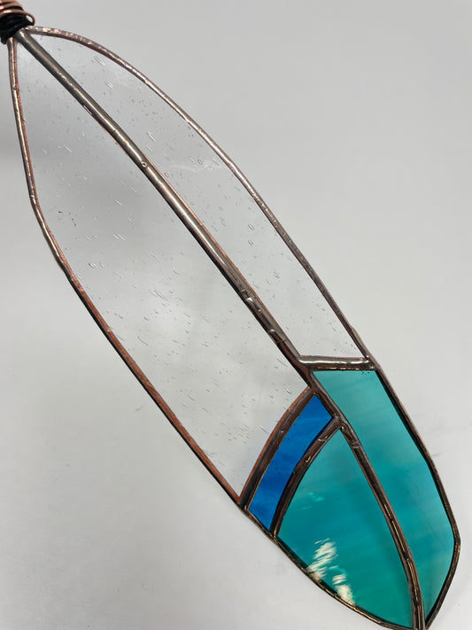 Teal and Clear Stained Glass Feather