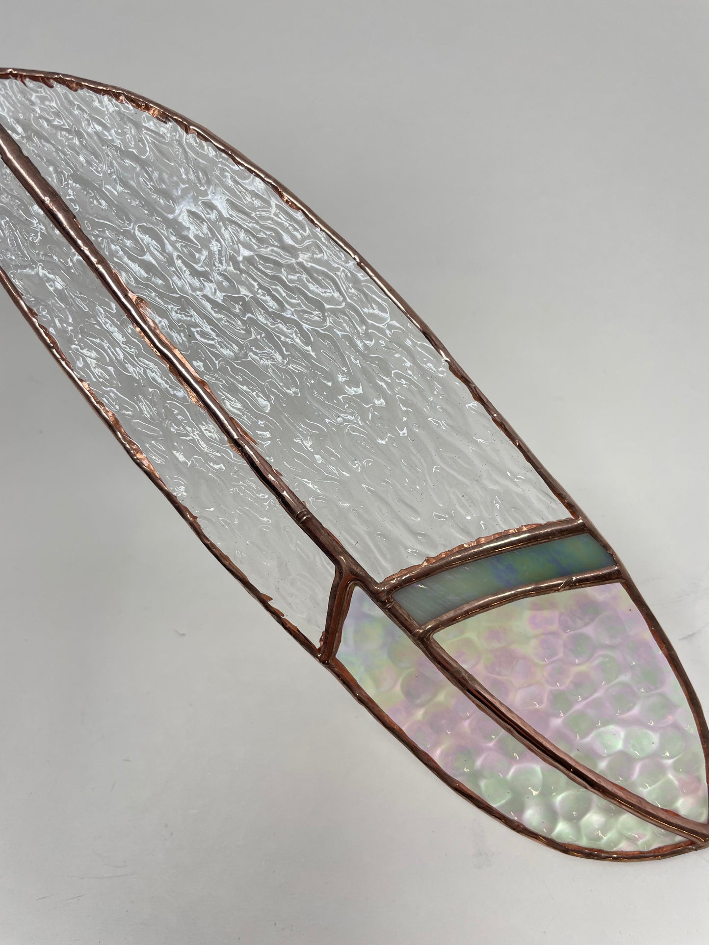 Clear Textured Iridescent Stained Glass Feather