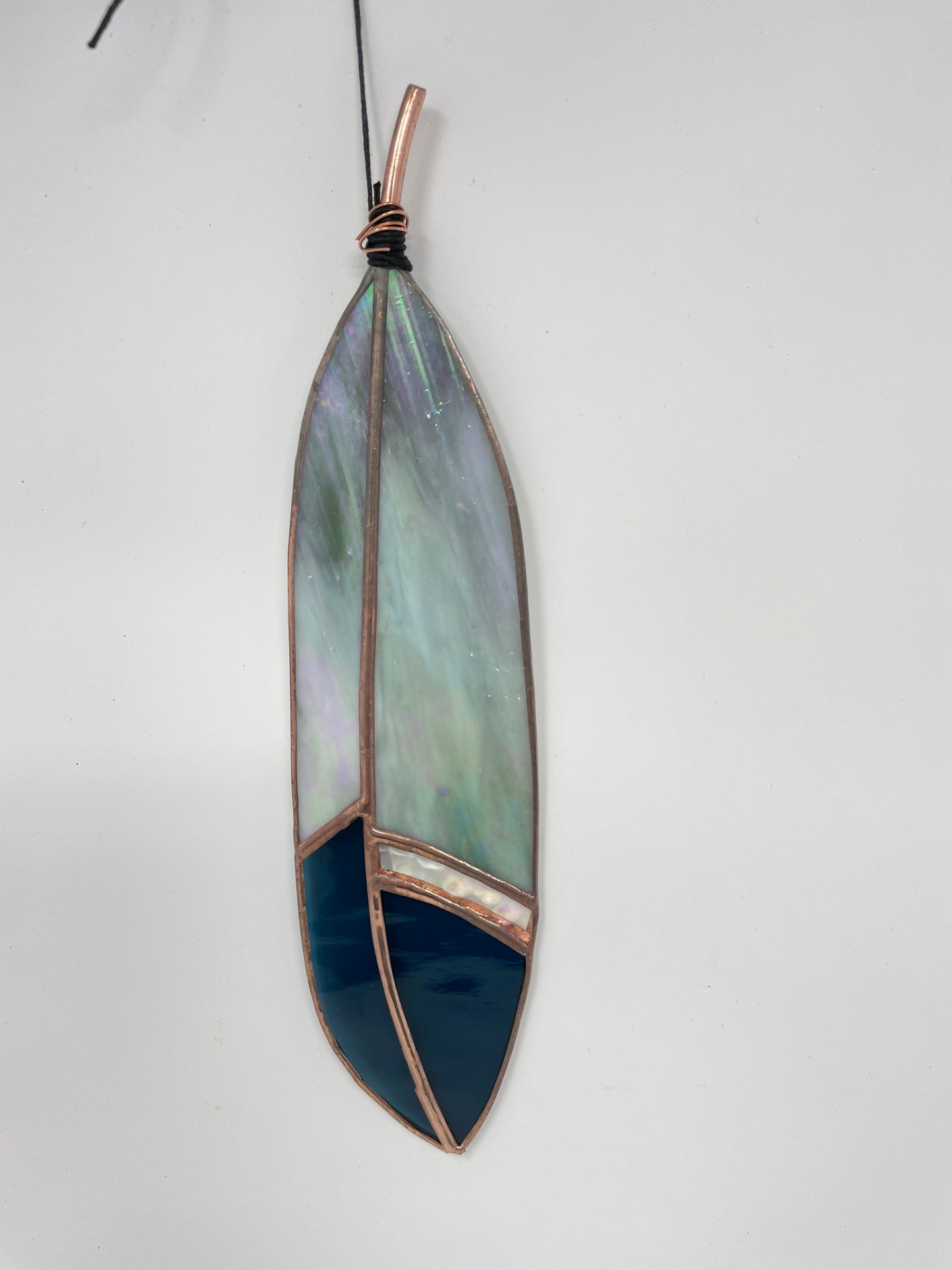 Grey Iridescent and Navy Stained Glass Feather