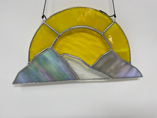 Stained Glass Sun Over the Mountains