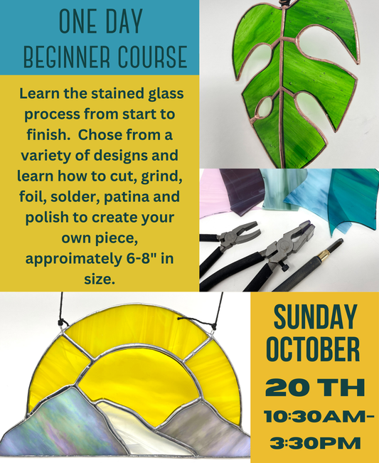 One Day Stained Glass Beginner Course - Sunday October 20th, 10:30am-3:30pm - Flux Glass Co Studio - Orillia